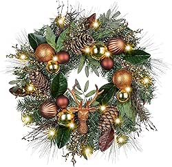 Valery Madelyn Pre-Lit 24 inch Woodland Lighted Christmas Wreath for