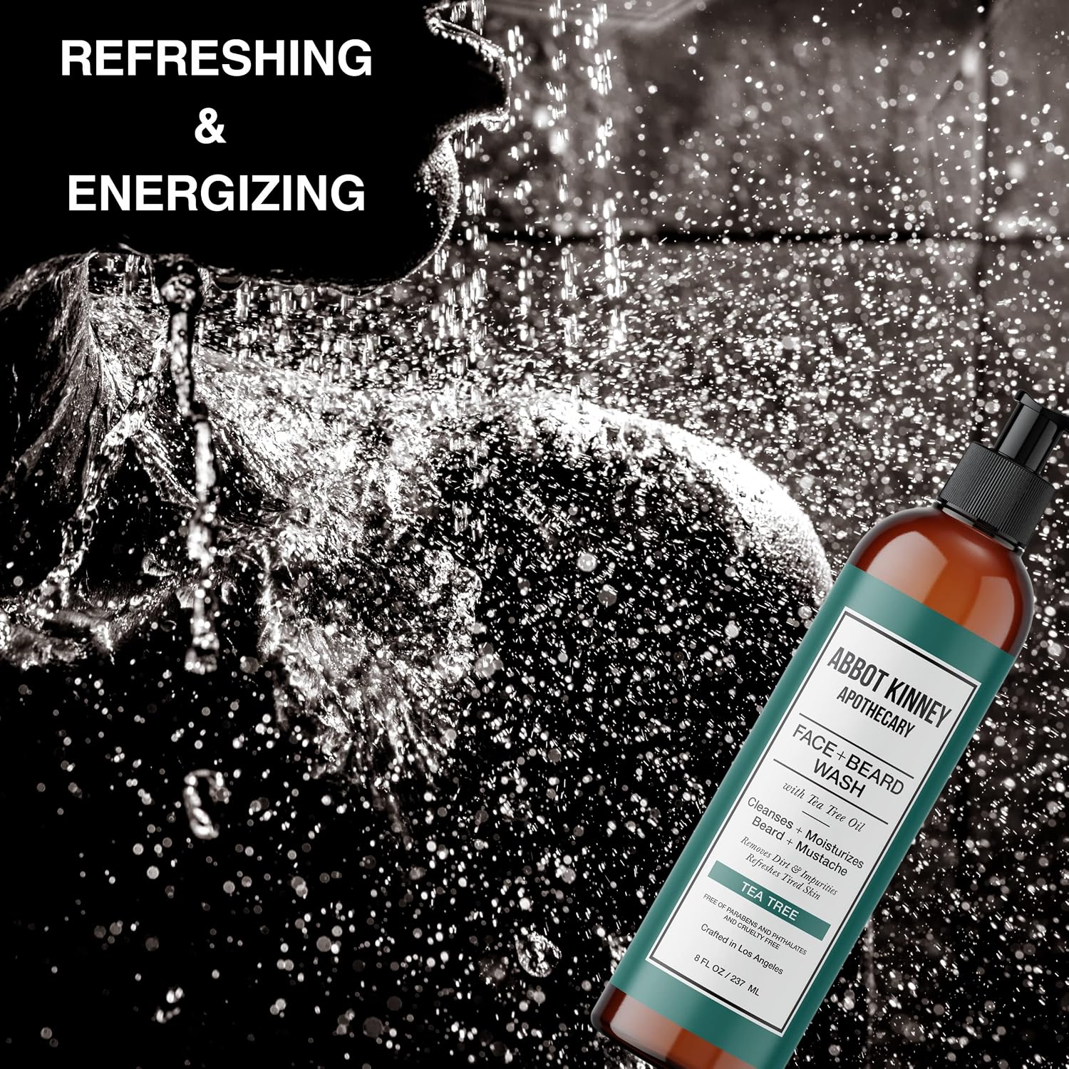 Beard Wash, Sulfate Free Men's Face Wash, Softens Facial Hairs, Removes Dandruff and Dirt, Beard Shampoo with Tea Tree Oil and Natural Ingredients, 8 Fl Oz