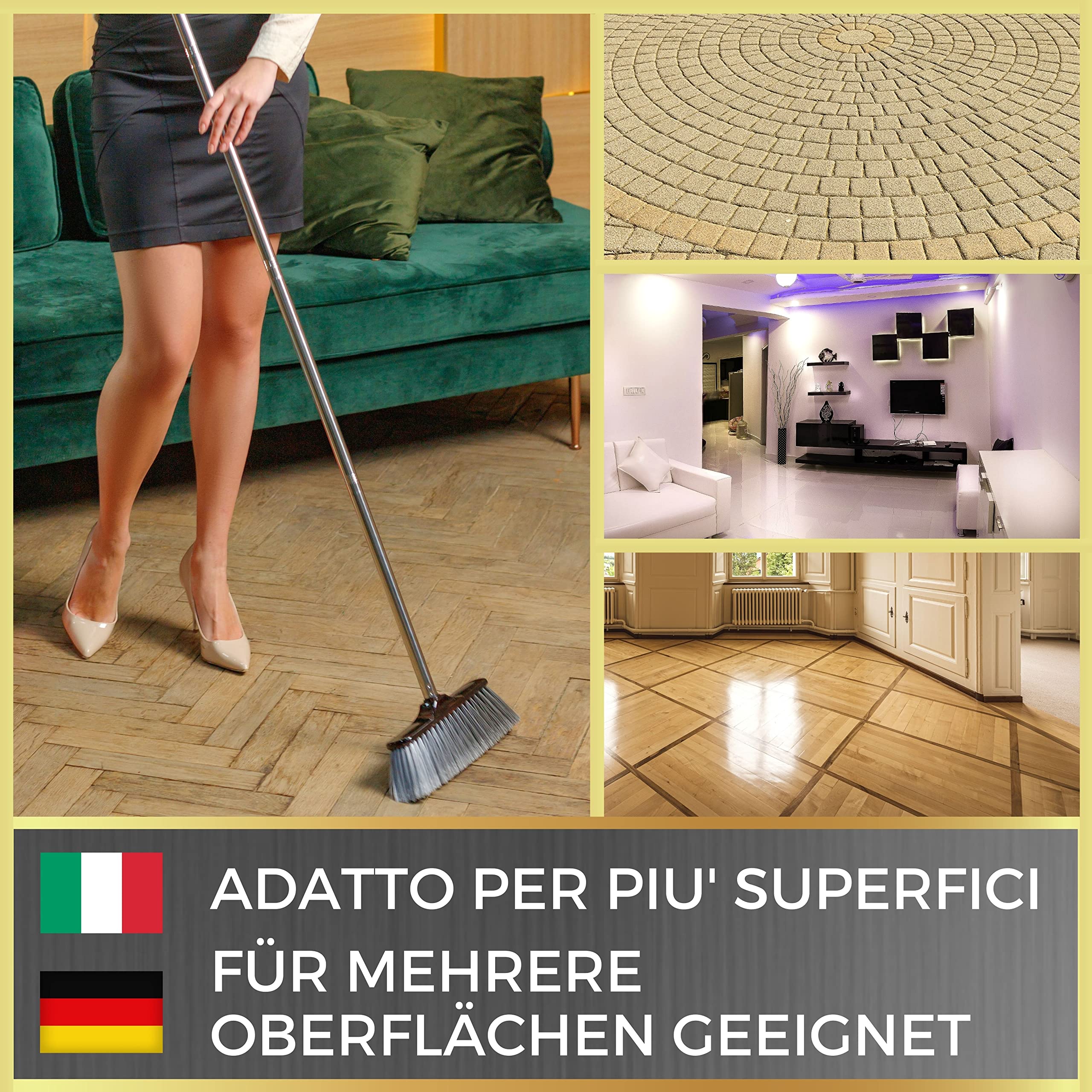 selezione100 Kit Scopa in Silicone per Interni & Scopa Lavapavimenti con 2 Manico Scopa & 2 Appendi Scope - Scopa Esterno & Scopa per Interni per Scopone Pavimenti