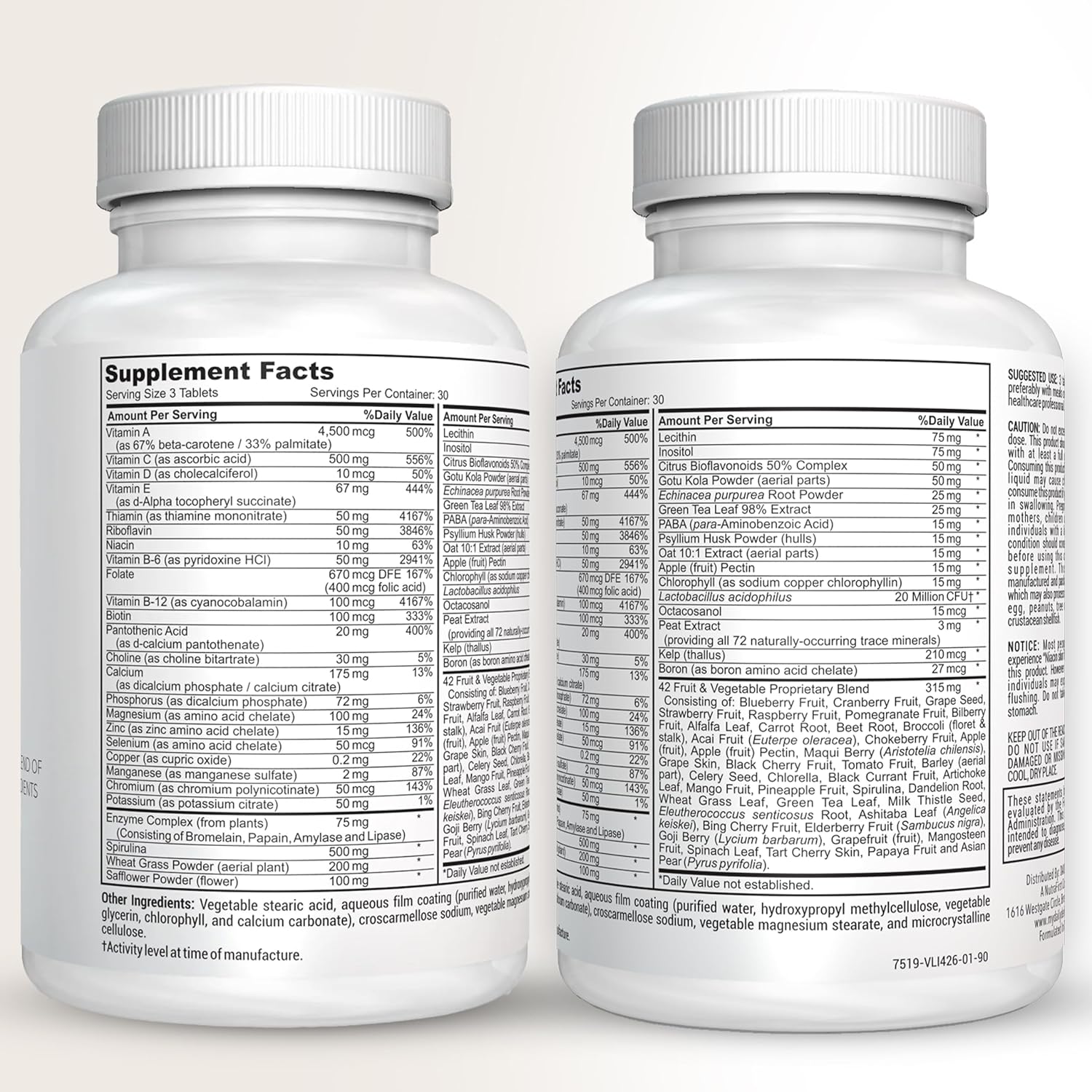 Fruit and Veggies Supplement - Multi Vitamins for Adults w/ Vitamins A, B Complex, D, E, Zinc, Biotin, Calcium - Fruit Vegetable Supplements for Energy & Immunity Support - Vitamins Supplements