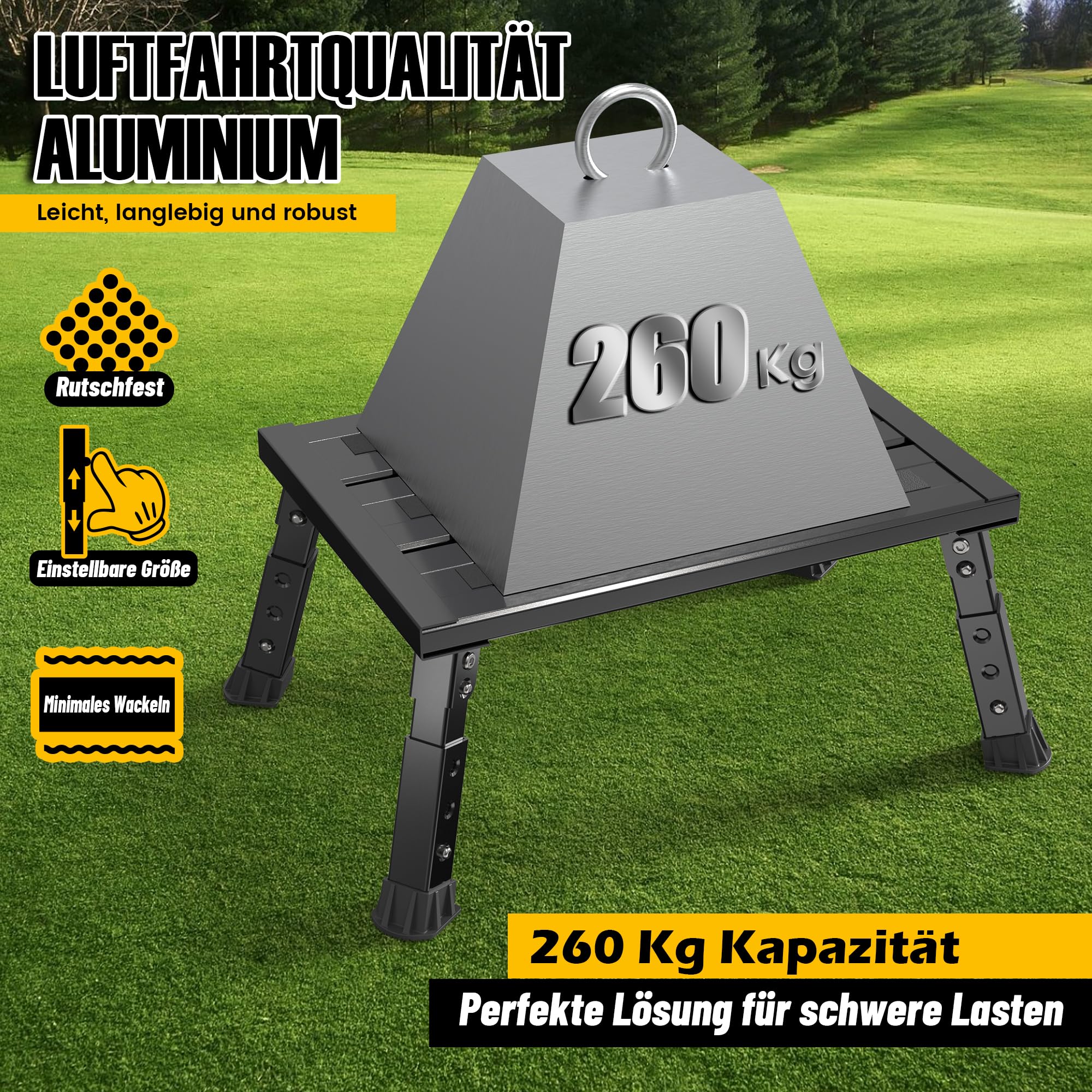 Aluminiowa drabina składana, 1 stopień, 3-stopniowa regulacja wysokości, szeroka powierzchnia antypoślizgowa, obciążenie do 1000 kg, wysokiej jakości konstrukcja aluminiowa (czarna)