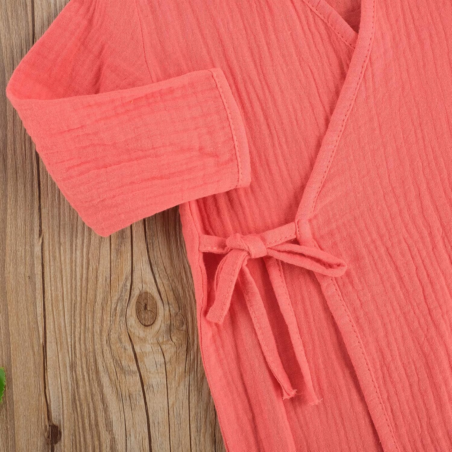 Toddler Baby Girl Boy Long Sleeve Cotton Linen Bathrobe Solid Color Kimono Hooded Robe: Clothing