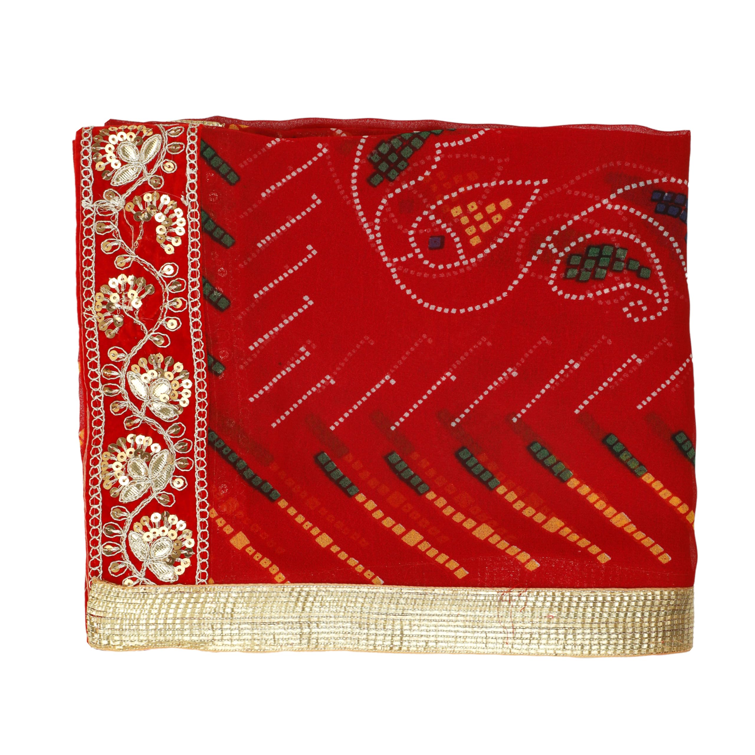 Decorative Chunari Chunar Chunni Large Chunni Puja Indian Traditional Kaarwachauth Diwali Festival Chunr MATA Ki Chunri for Statue Chowki Pooja Aasan Mat Poster Frame (Size:-76")(Red,Orange) - Image 3