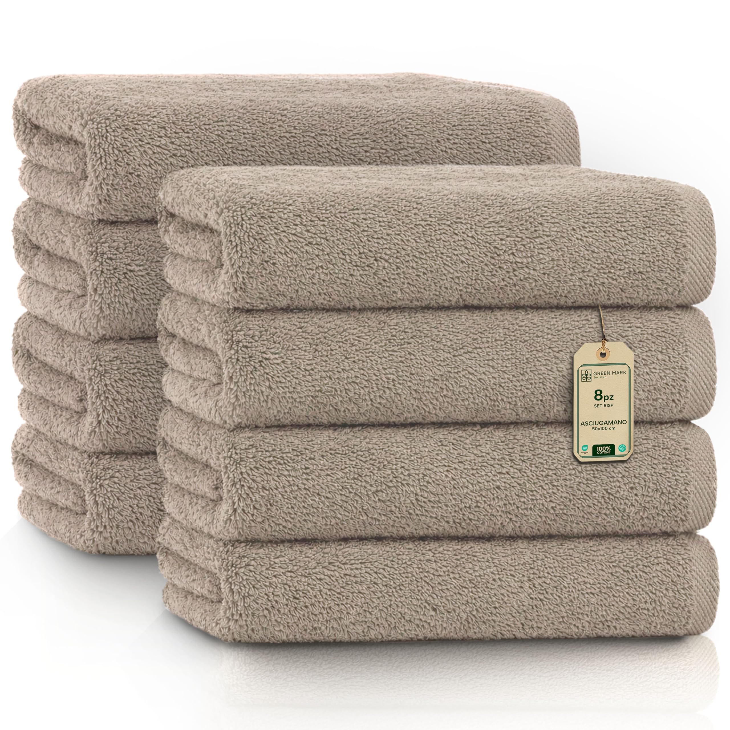 NatureMark Asciugamani – Set da 8 Pezzi – 100% Cotone, Morbidi e Altamente Assorbenti, Qualità Premium per Bagno, Spa e Palestra, 50 × 100 cm, Sabbia/Beige