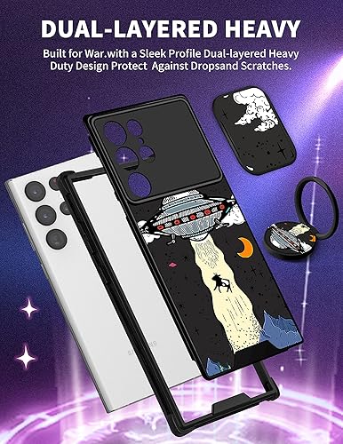 Miniatura 5 de Goocrux Funda 2 en 1 para Samsung Galaxy S22 Ultra para mujeres, hombres y niñas, linda cubierta de teléfono OVNI a la moda, diseño de universo de