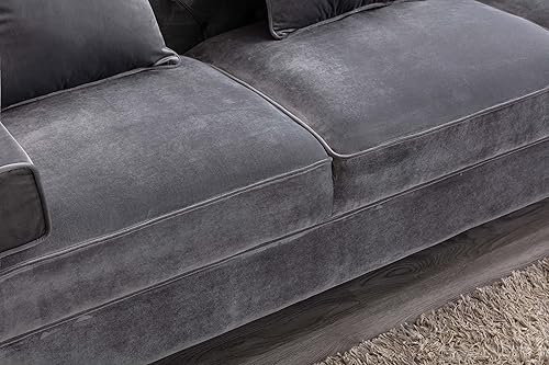 Miniatura 3 de Legend Furniture Sofá de terciopelo grande y cómodo para sala de estar sofá Chesterfield de 3 asientos 104 pulgadas gris