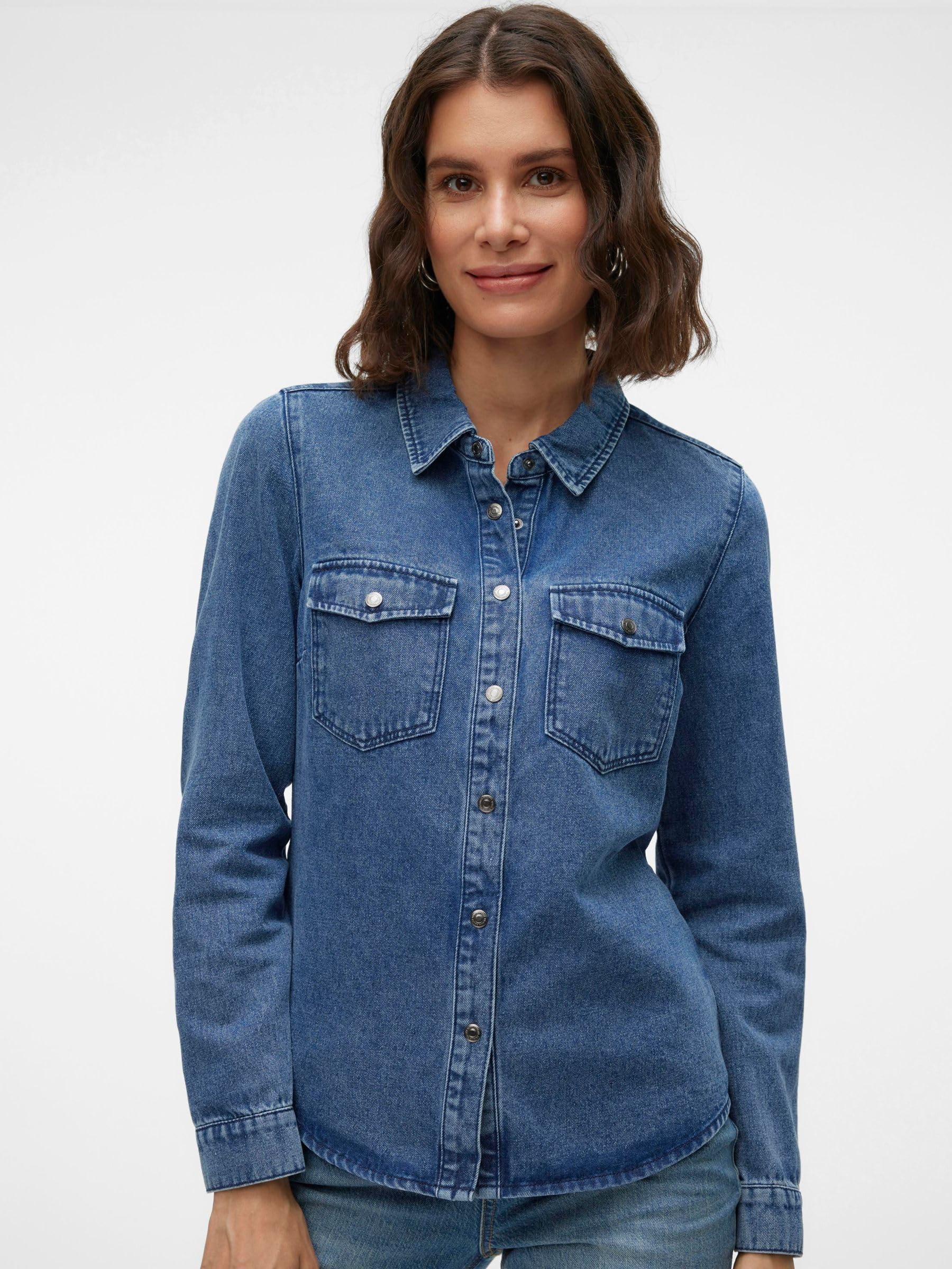 VERO MODA Vmjennie Ls Denim Shirt Mix Noos Camisa vaquera Mujer
