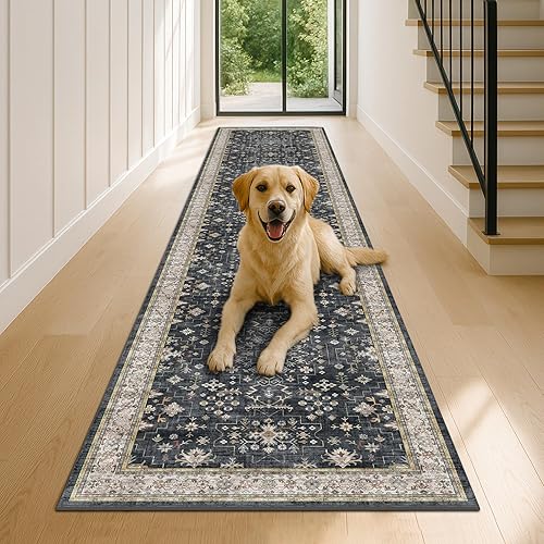 Miniatura 624 de Alfombra Boho Negra para Sala de Estar - Alfombra de Área Lavable de 10x14 Pies, Alfombras de Comedor para Debajo de la Mesa, Alfombra Suave de Pelo