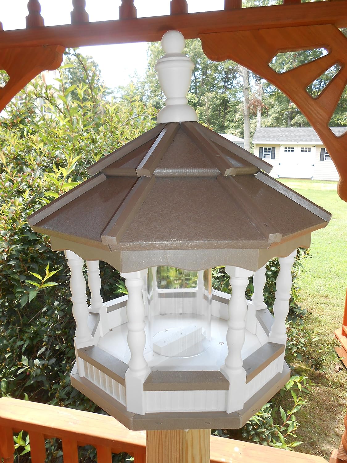 Medium Vinyl Spindle Gazebo Bird Feeder Amish Homemade Handmade Handcrafted Clay White md
