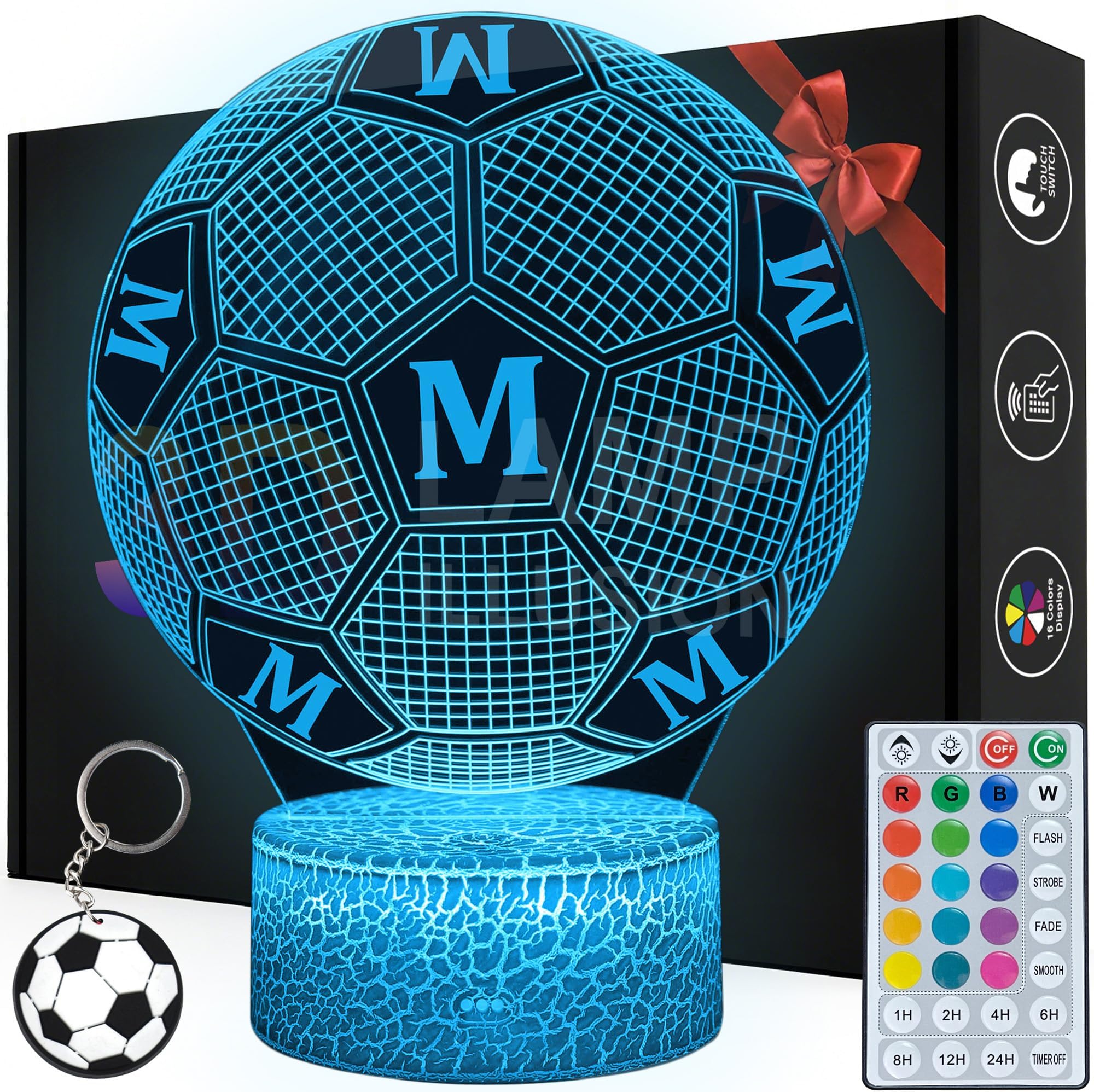 Football Night Light for Manchester City Fan,16 Color Dimmable Room Decor Soccer Lamp with Remote, Football Gift Ideas for Kids Teens Men Birthday Christmas
