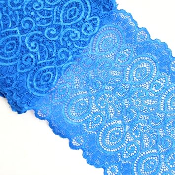 5 Yards Width 7 Inch Stretch Lace Trim Fabric Elastic Lace Flowers Ribbon for Garment Craft Embellishment Wedding Bouquet Making Headbands Garters Baby Shower Table Decorations Blue