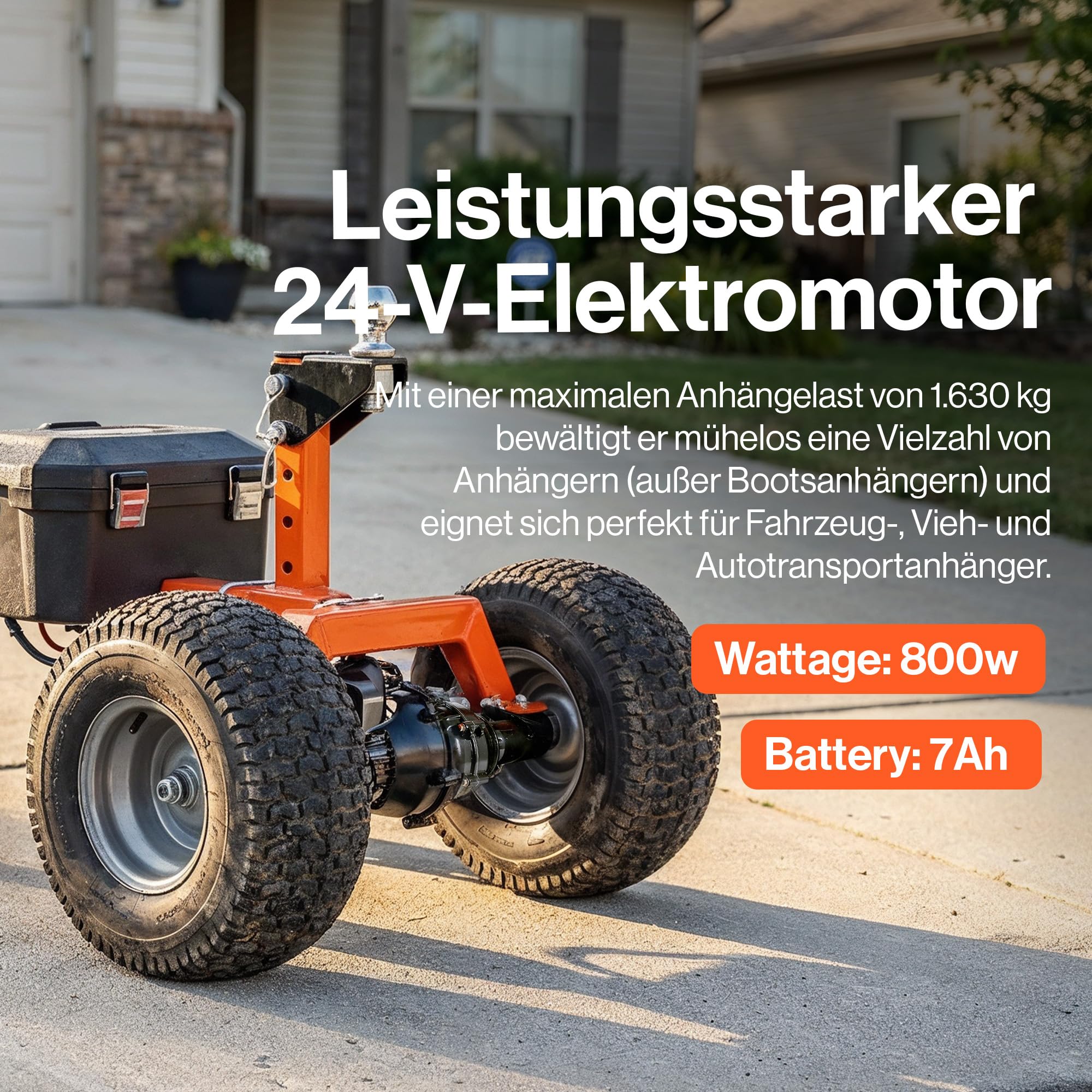 SuperHandy Elektrischer Anhänger Dolly 3600LB 1630KG 24V 800W 7Ah 50MM Kugelanhänger