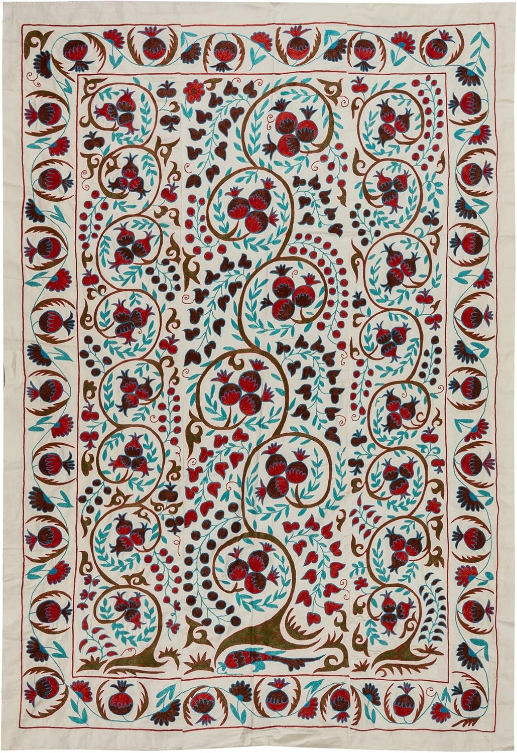 4.8x7 Ft Decorative Silk and Cotton Suzani Textile, Brand-New Turkish Embroidery Wall Hanging or Bedspread. RS16