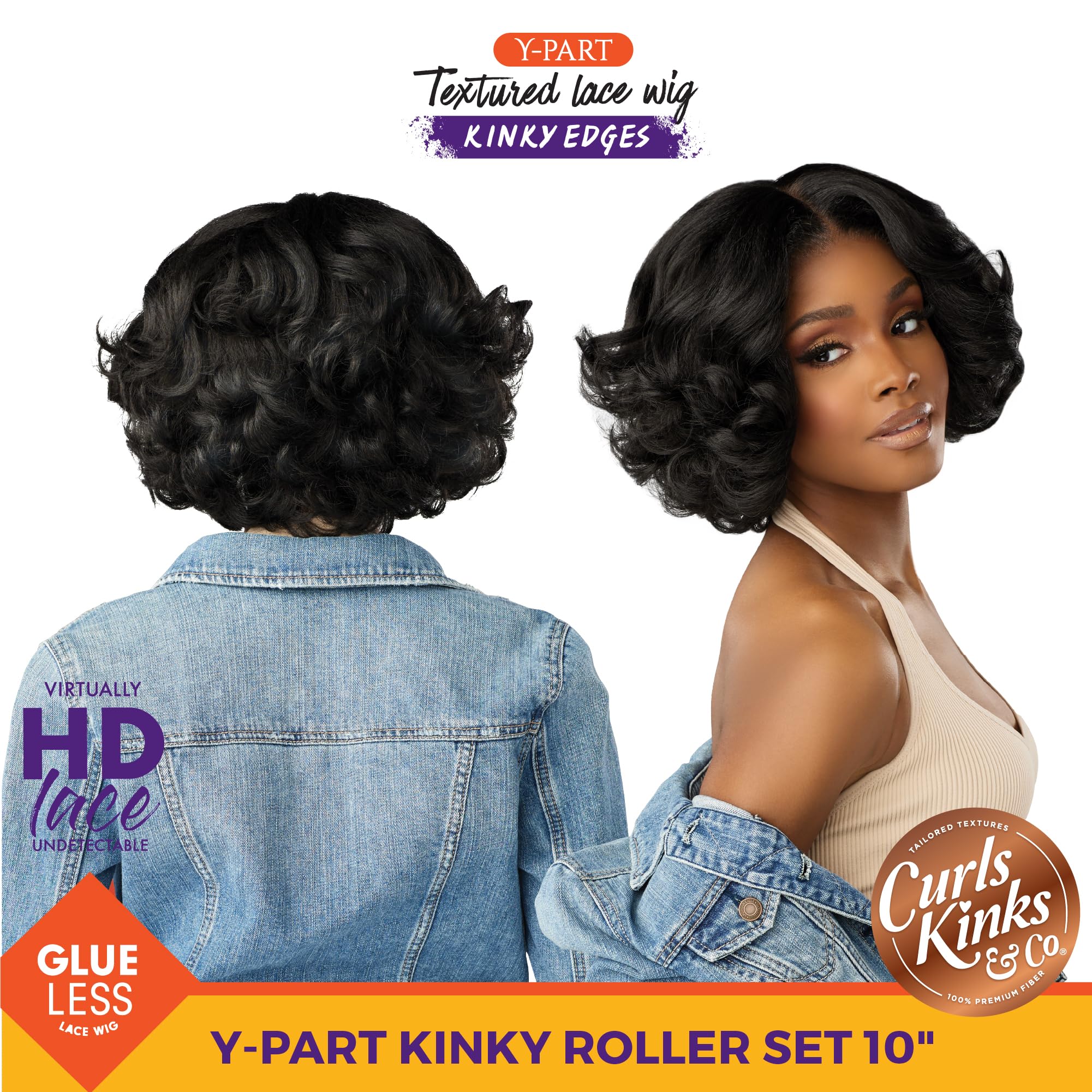 Sensationnel Curls Kinksandco Kinkyedges Wig - Kinky Roller Set da 25,4 cm e parte in pizzo naturale con texture kinkytexture, per capelli naturali 3C a 4C (1B OffBLACK)