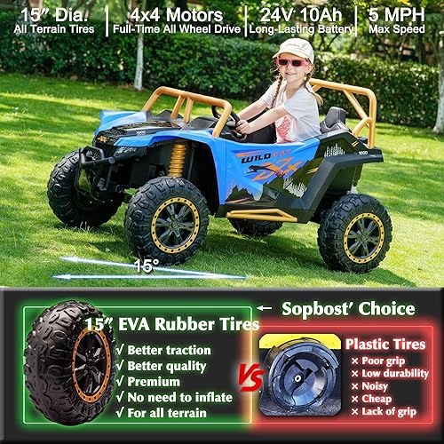 Miniatura 4 de sopbost Juguete de paseo de 24 V y 10 Ah para niños grandes, Arctic CAT con licencia Wildcat XX Black Hills Edition, auto de 2 plazas con control