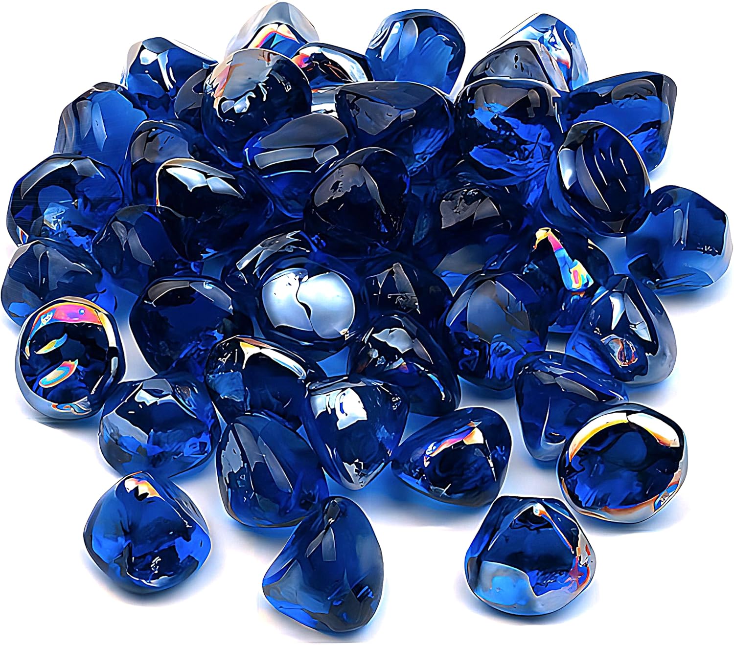 Kinway 1 Inch Blue Fire Glass Diamonds for Fire Pit