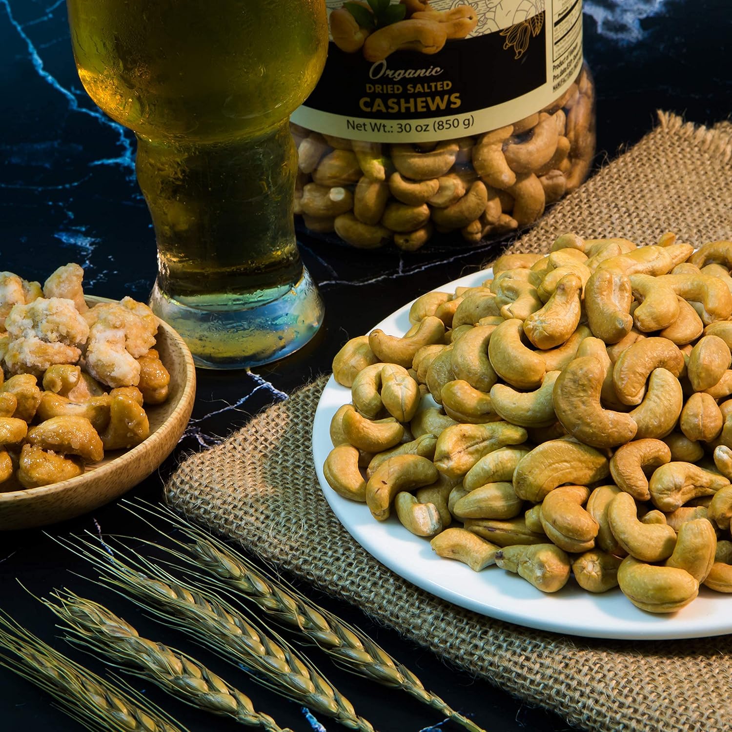 LAFOOCO Organic Dried Salted Cashews, No Oil, 100% Natural, Healthy, Vegan Snacks, Great Gift, Resealable Jar, Halal, BRCGS, 30 oz