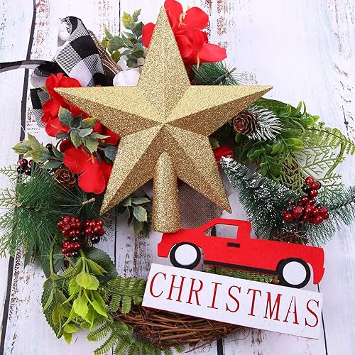 Vista 4 de Aneco - Estrella con brillantina para decorar el arbolito de navidad, decoración para la parte de arriba del arbolito Dorado