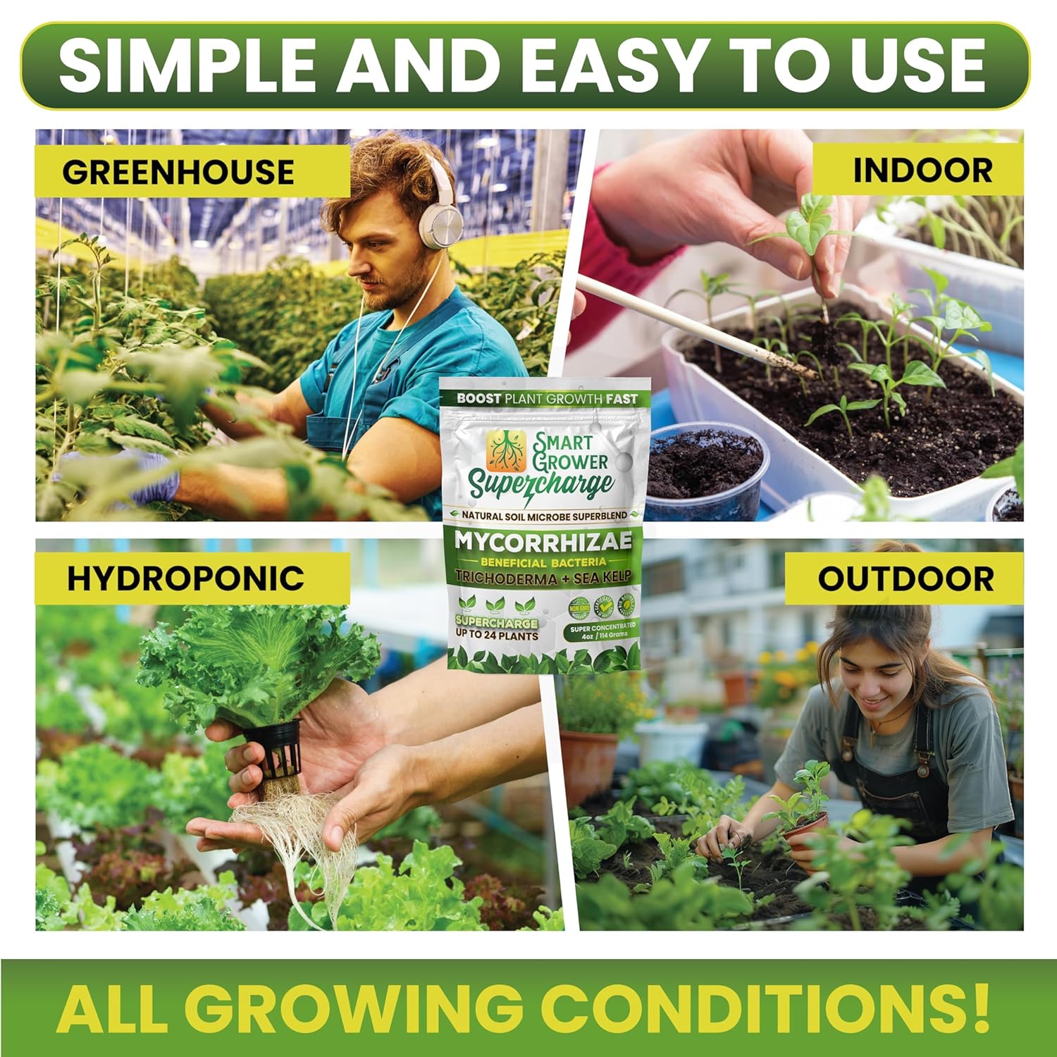 Mycorrhizal Fungi with Beneficial Bacteria, Trichoderma, Sea Kelp, Molasses, Yucca, Smart Grower Supercharge Plant Root Enhancer 8oz Super Concentrate Powder Makes 100 Gallons - Image 8