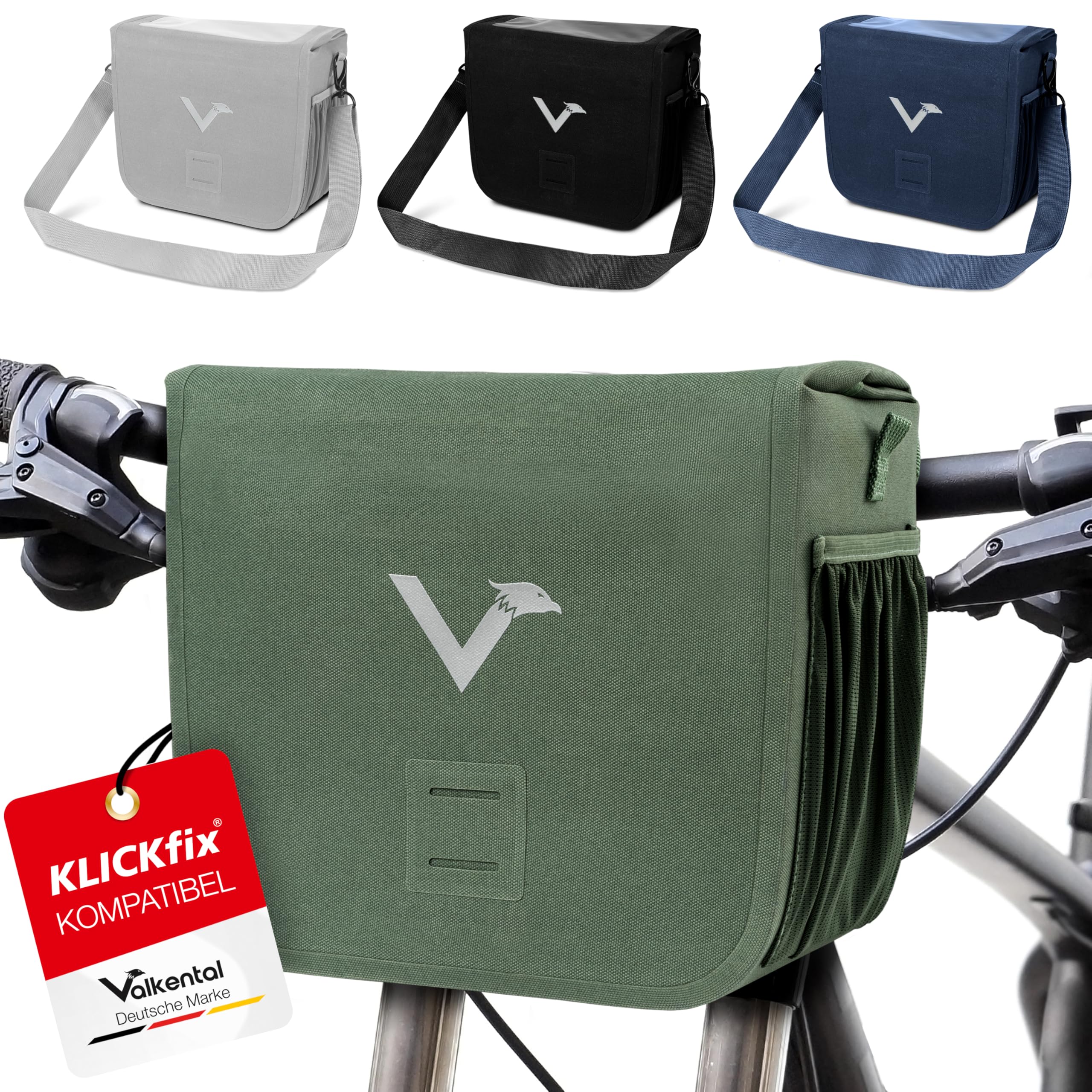 Valkental® x KLICKfix® - Fahrradtasche Lenker [7L Volumen] - Lenkertasche Ebike - Fahrradtasche Vorne - mit Magnetverschluss & Inkl. Handyfach - Wasserfest