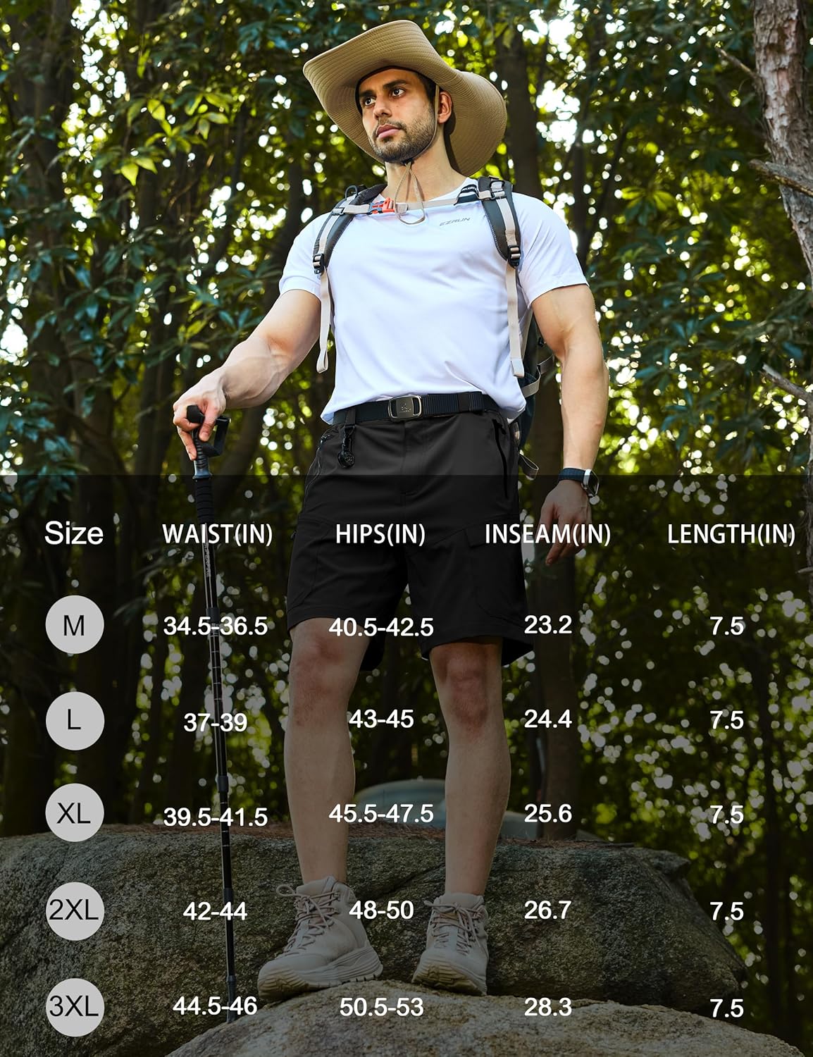 KPSUN Men's 7" Hiking Cargo Shorts Lightweight Quick Dry Tactical Golf Shorts with Zipper Pockets for Fishing Camping Work