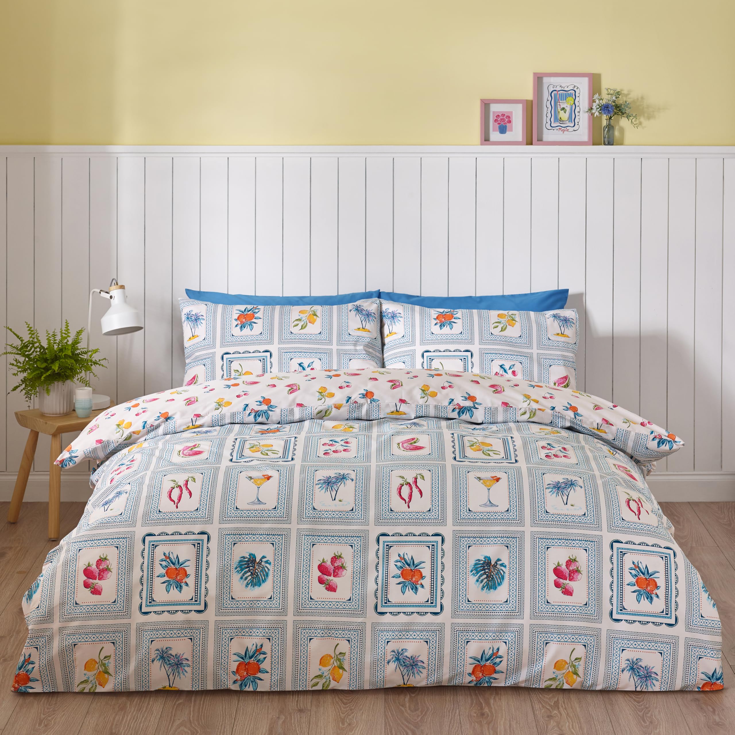 Cat Blue Catherine Lansfield Riviera Tiles Duvet Cover Set