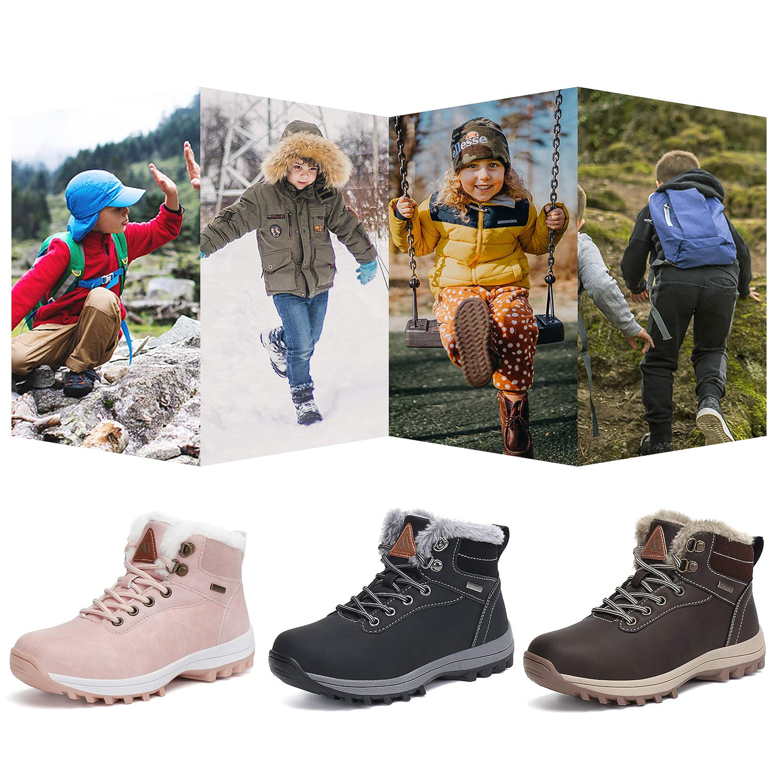 Mishansha Scarpe invernali per bambini, con calda imbottitura, taglia 24-36, Marrone classico
