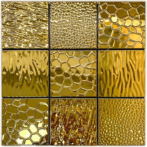 HomeyMosaic 10 hojas de acero inoxidable para salpicaduras, despegar y pegar, azulejos de metal 3D, autoadhesivos, mosaico para cocina, baño,
