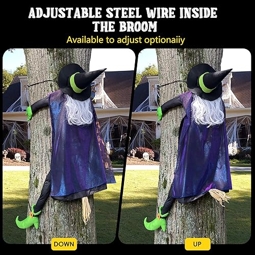 Miniatura 7 de POPGIFTU Bruja grande de 64 pulgadas que se estrella en el árbol, decoración de Halloween al aire libre  Divertido accesorio de bruja voladora para