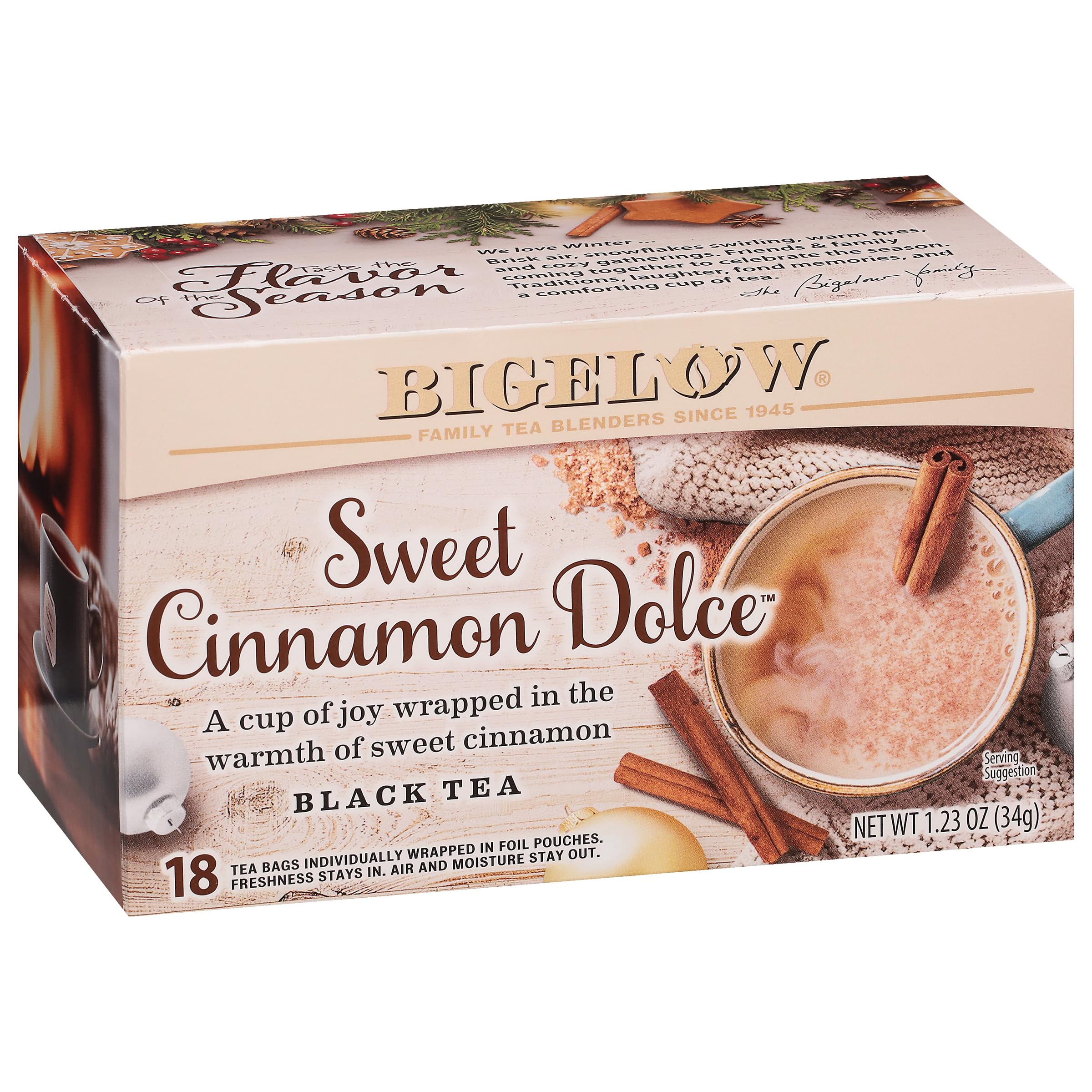 Bigelow Tea Hot Cinnamon Black Tea, Caffeinated Tea with Cinnamon, Holiday and Christmas Tea, 18 Count Box (Pack of 6), 108 Total Tea Bags