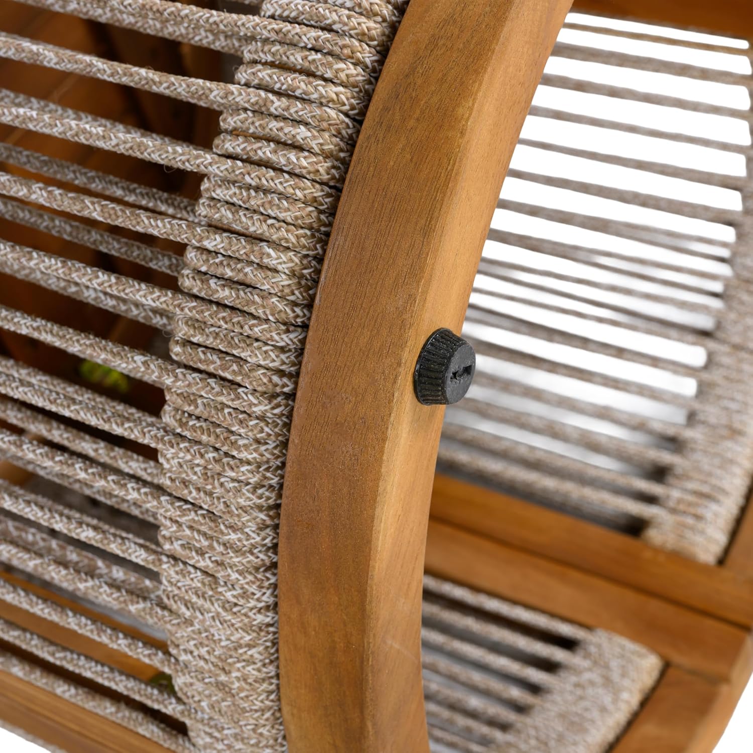 Christopher Knight Home Malphite 3 Pieces Conversation Set, Acacia Wood Chat Set, Round Coffee Table and Woven Rope Accent Chairs, Slat Design Patio Furniture Set for Backyard Garden, Gray + Teak