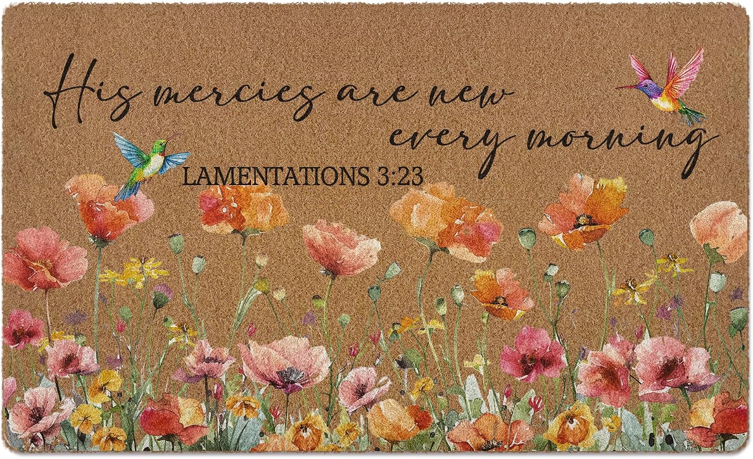 Christian Floral Birds Door Mat, Bible Verse Doormat, Bird Flower Welcome Front Door Mat Indoor Outdoor Entrance, Botanical Artificial Coir Doormats Rugs for Patio Entry Kitchen Decor 30x17in