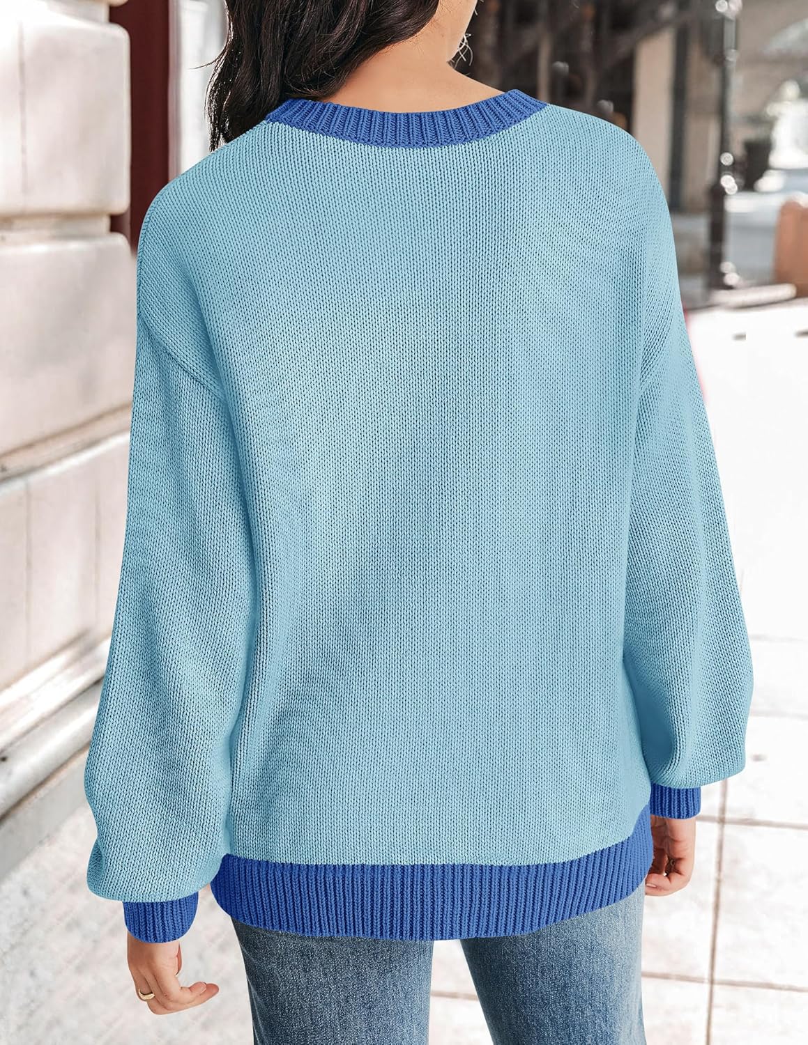 ZESICA Women's Casual Long Sleeve Crew Neck Pullover 2025 Fall Ribbed Knit Loose Contrast Color Sweater Tops - Image 5