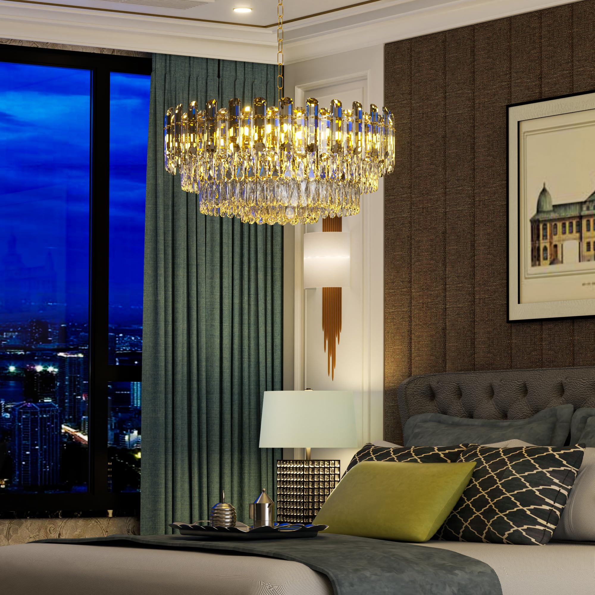 あめページ LUVODI Modern Luxury Round Crystal Chandelier: 60cm 5 Tiers
