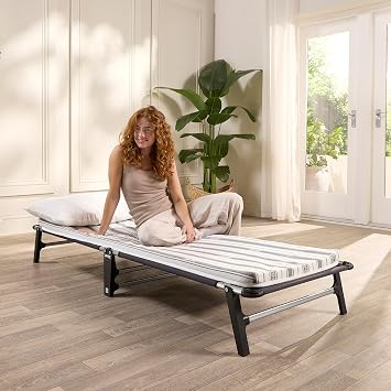 JAY-BE ME70 Mobile Folding Bed with Comfort Mattress, Single | Ultra-Slim for Storage, Lightwight, Portable, Anti-Tip Legs, Comfort Mattress included