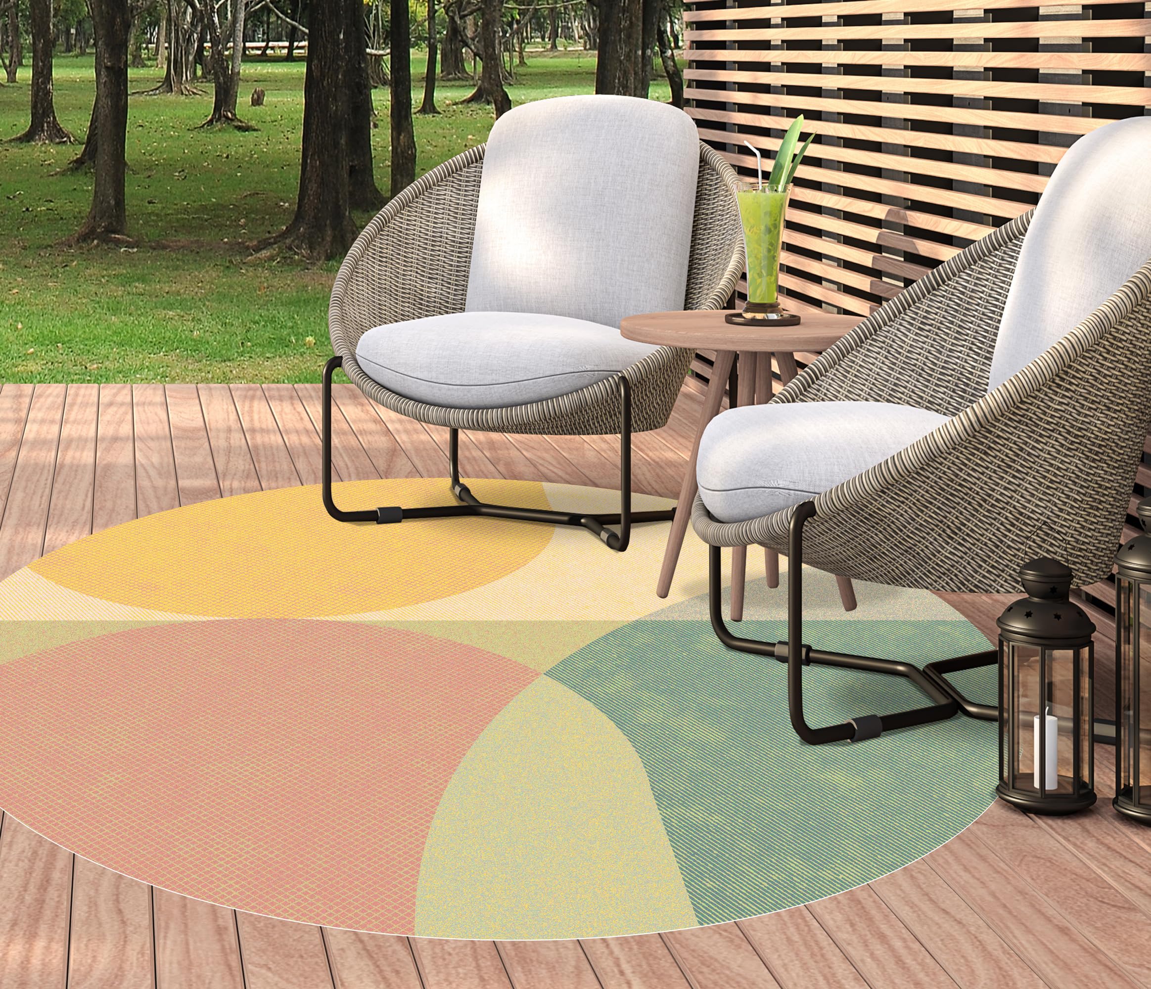 VINILIKO Design | Tapis vinyle rond abstrait Mojave [diamètre] 200 cm - Intérieur et extérieur, antidérapant, imperméable, lavable - Plusieurs tailles - Vinyle pour salon, terrasse