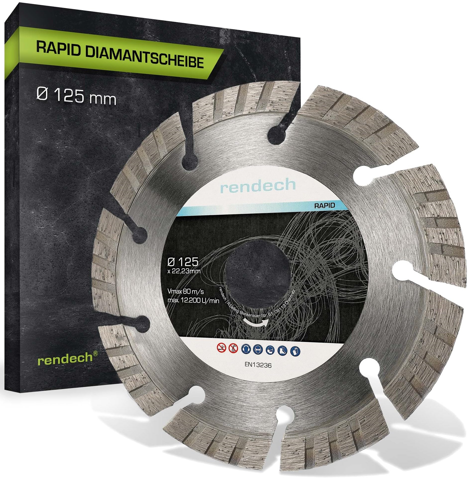 Turbo Diamanttrennscheibe 125 230 für Beton, Granit, Stein uvm. Diamantscheibe 230 125