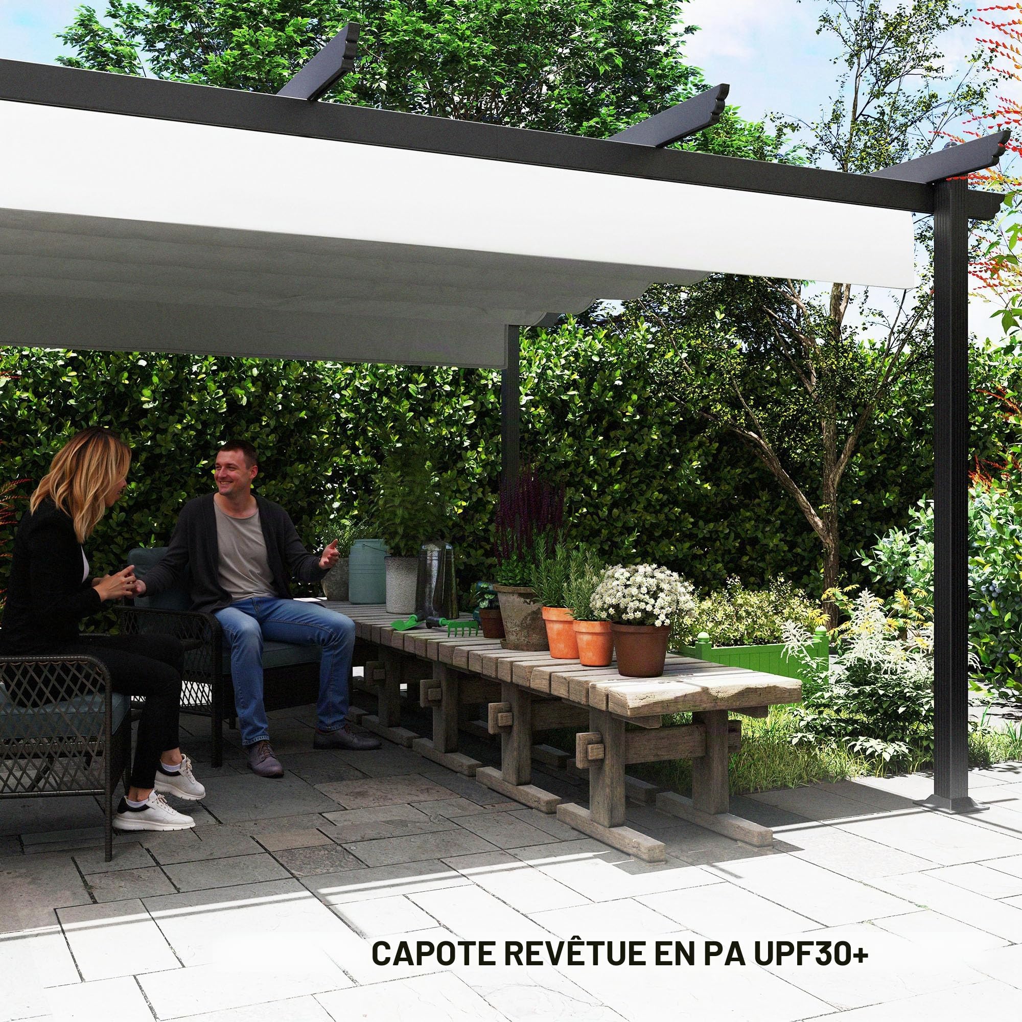 Outsunny 13'x13' Pergola toit rétractable cadre alu renforcé blanc