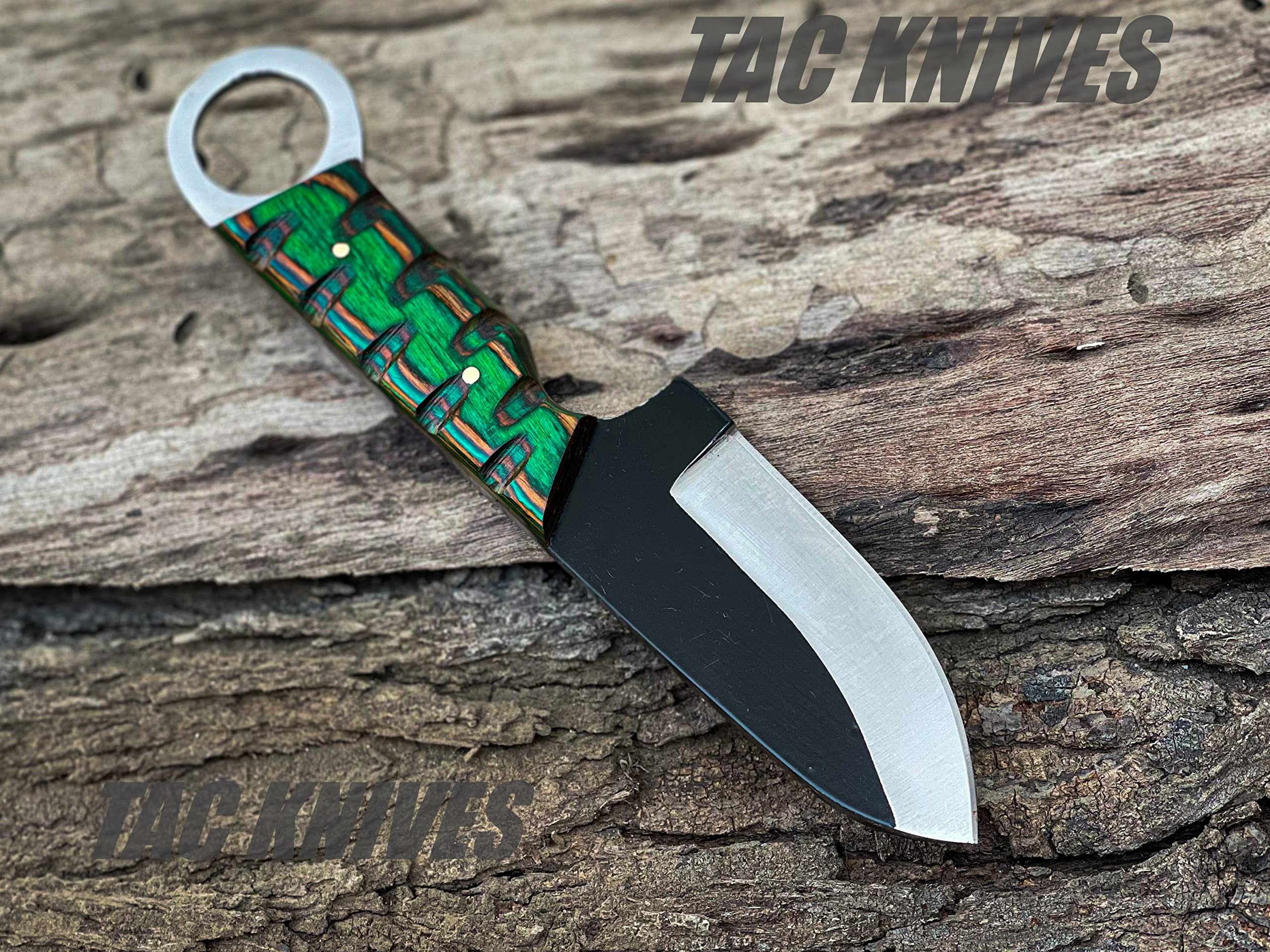 TAC KNIVES 7'' Full Tang Fixed Blade Outdoor Camping Hunting Knife In Sheath Gift For Him | 1095 High Carbon Steel Knife | Bushcraft Survival Knife Gift | Cowboy knives | Pancake leather sheath (GREEN)
