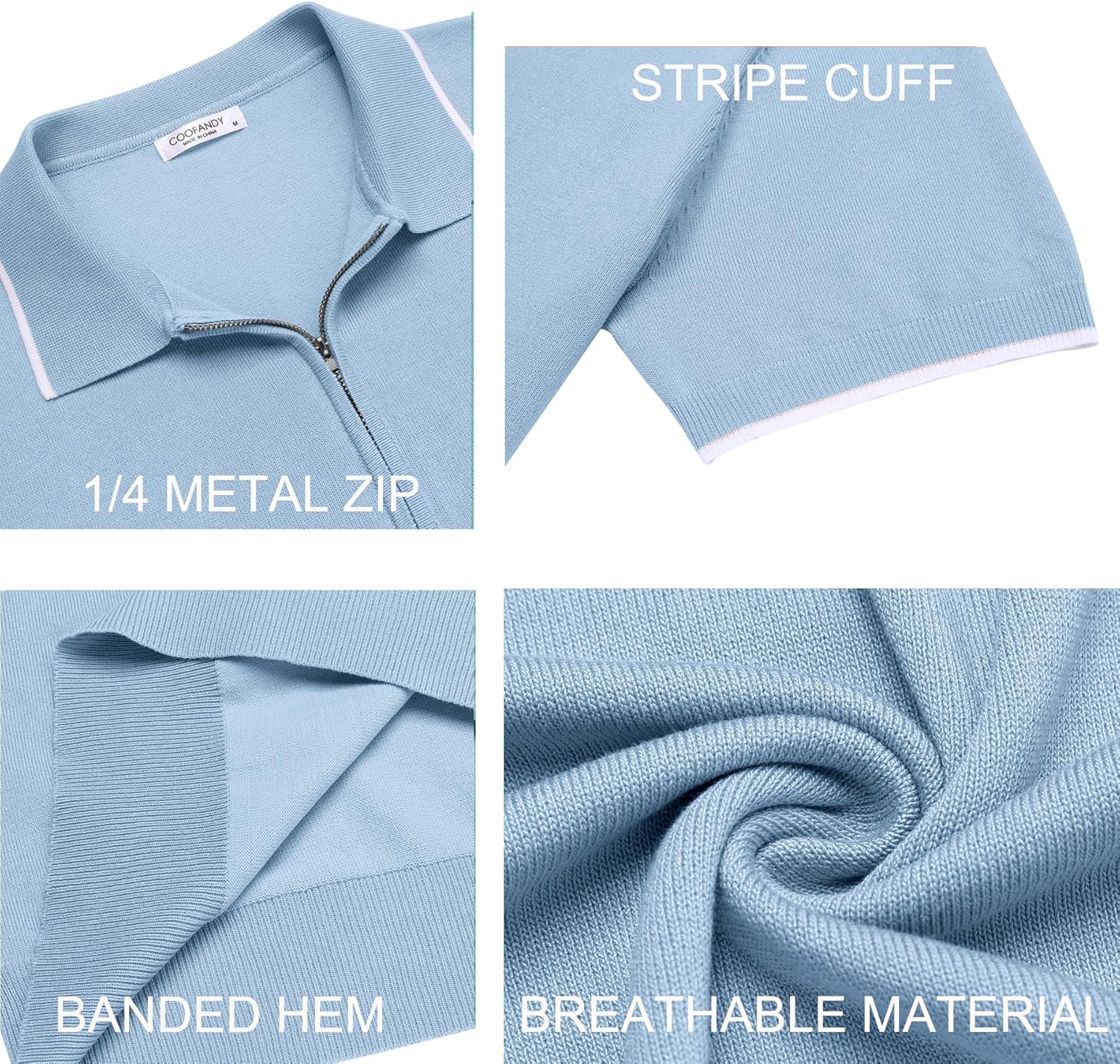 COOFANDY Men's Zipper Polo Shirt Casual Knit Short Sleeve Polo T Shirt Classic Fit Shirts - Image 5