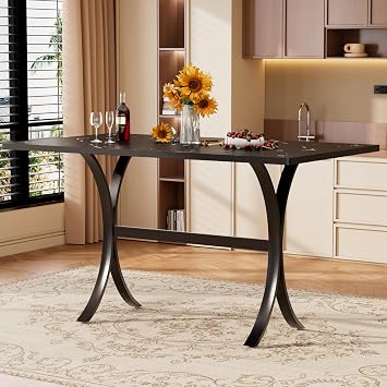 63-Inch Rectangle Bar Table, Modern Counter Height Pub Table with a Faux Marble Tabletop and Sturdy Metal Frame, Industrial Kitchen Dining Table for Home, Bar, Apartment