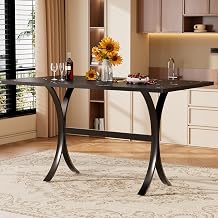 63-Inch Rectangle Bar Table, Modern Counter Height Pub Table with a Faux Marble Tabletop and Sturdy Metal Frame, Industrial Kitchen Dining Table for Home, Bar, Apartment