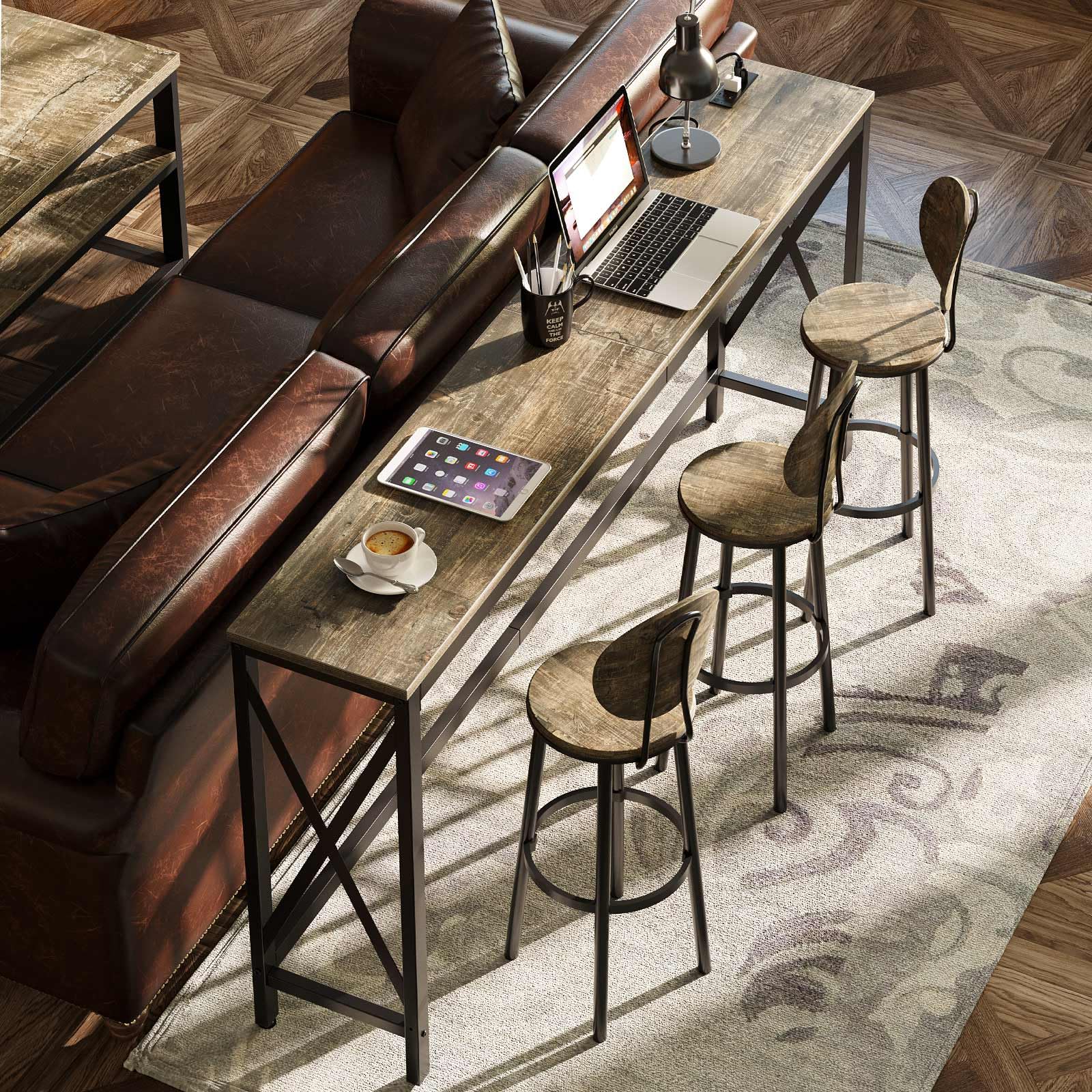 Rolanstar Console Table with Power Outlet, Narrow Sofa Table, 70.8