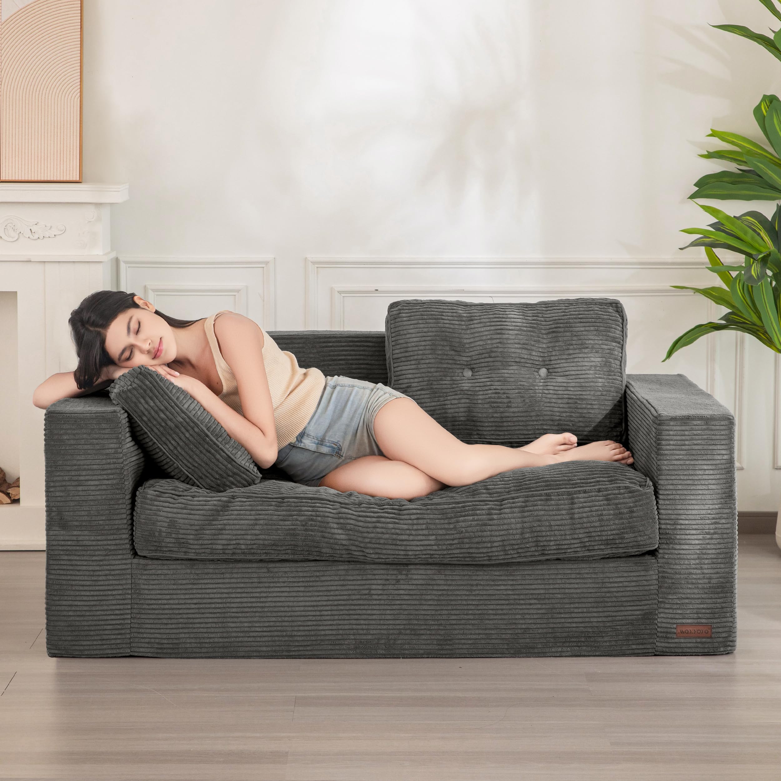 MAXYOYO Bean Bag Chair for Adults Upholstered Floor Sofa with Armrests Loveseat Boneless Couch with Tufted Cushion Backrest