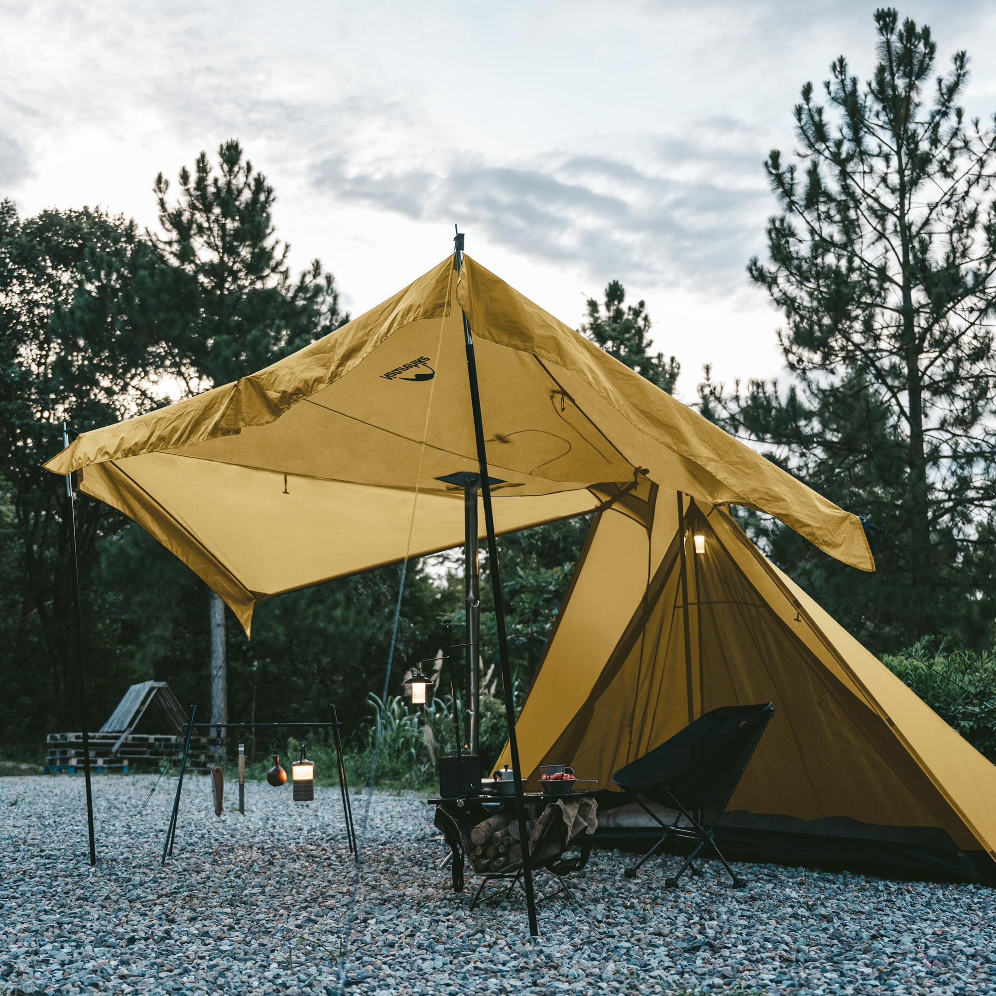 Naturehike Ranch Fire Thermotente 2-4 Personnes Pyramide 4 Saisons Tente Tipi avec Connexion pour Poêle Imperméable Anti-Vent Tente de Camping d'Hiver pour les Voyages d'Hiver et le Chauffage