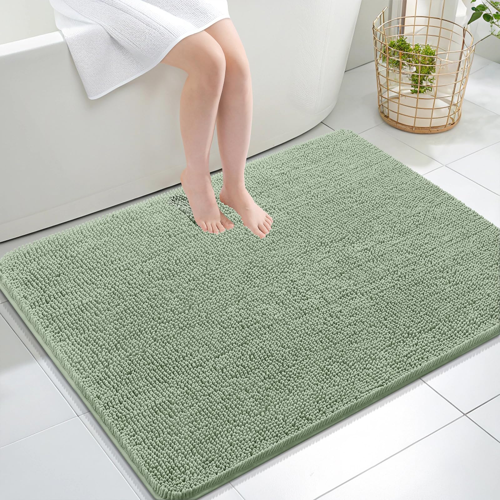 OLANLY Large Bathroom Rugs 40x32, Extra Soft Absorbent Chenille Bath Rugs | Sage Green, Quick-Drying Rubber Backing, Machine Washable Bath Mat for Bathroom Floor, Tub and Shower, Home Decor Accessories
