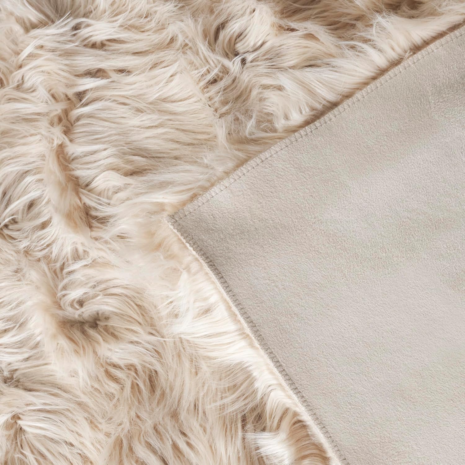 SAFAVIEH Faux Sheep Skin Collection 2' x 3' Beige FSS235K Silken Glam 2.35-inch Thick Accent Rug