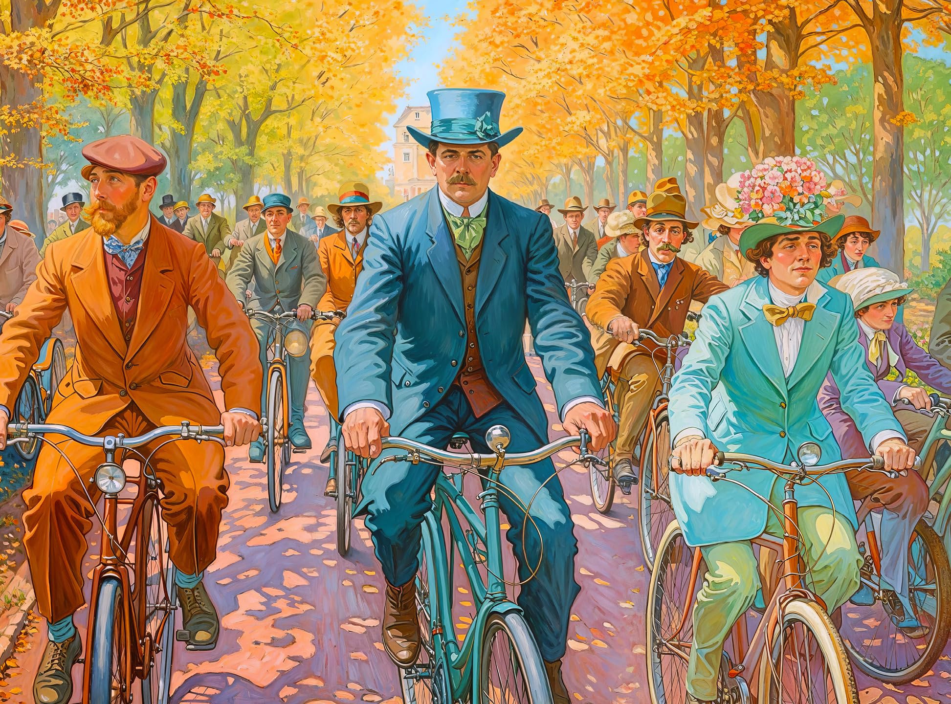Cross & Glory - The Grand Bicycling Gala - 1000 Piece Jigsaw Puzzle for Adults | Victorian Elegance and Autumn Charm | Challenging Puzzle with Fine Detail Artwork