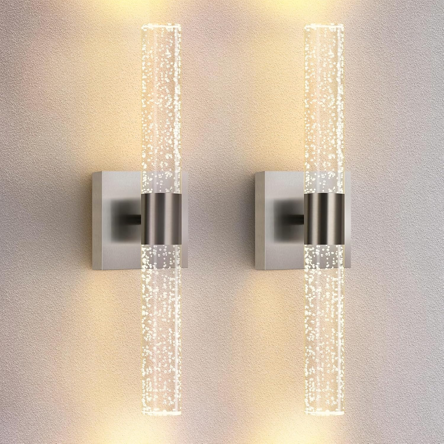 Modern Wall Sconces Set of Two in Brushed Nickel Finish 18 Inch 3000K-6000K Led Bathroom Sconce Lights Indoor Hardwired Wall Lamp for Bedroom Living Room Hallway, 12W