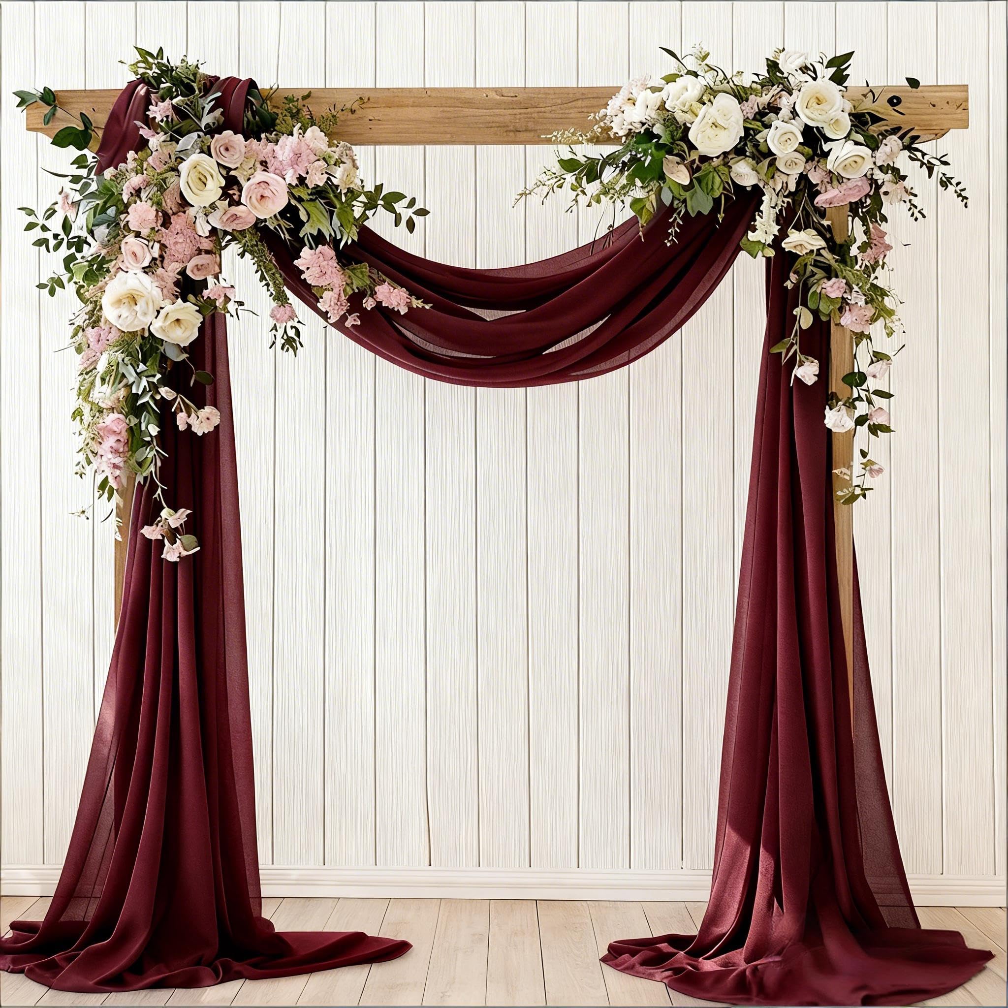 Burgundy Red Wedding Arch Draping Fabric Fall 2 Panels 29" × 240"